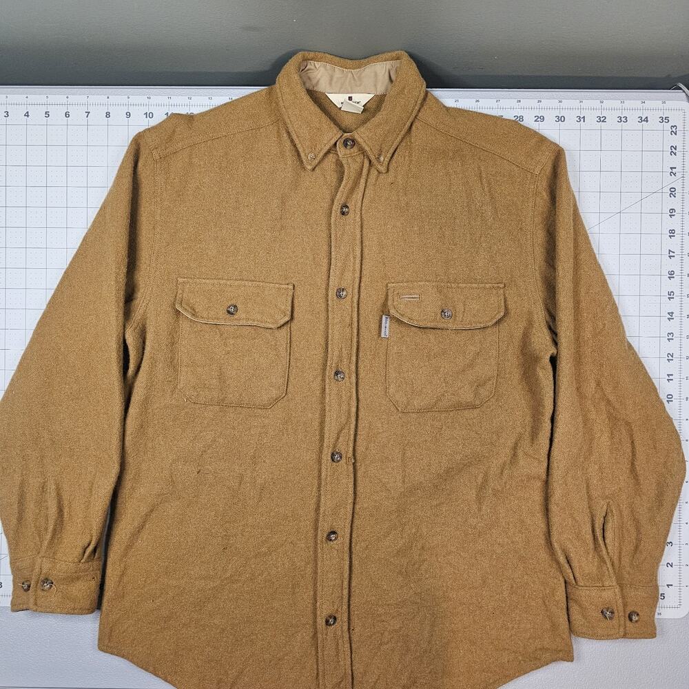 Woolrich Buckskin Wool Shirt Medium Tan Brown Chamois Flannel Workwear Distress